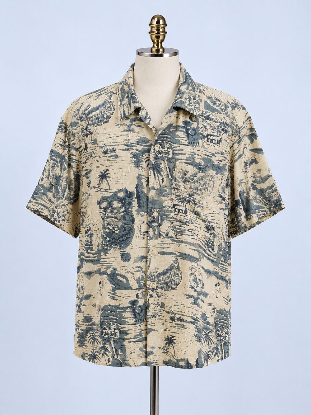 Hawaiian Camp Shirt Tropical Island Beach Aloha Button Front Roundy Bay XL